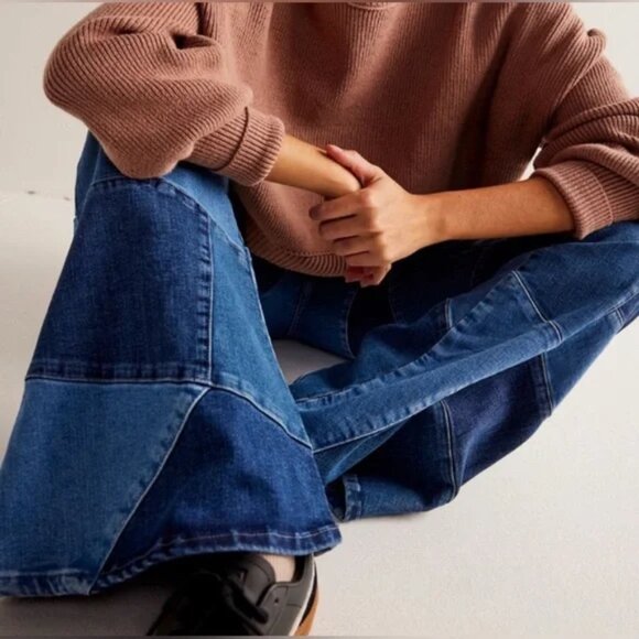 Free People We The Free No Boundaries Patchwork Flare Bell Bottom Jeans (26) - Picture 3 of 14